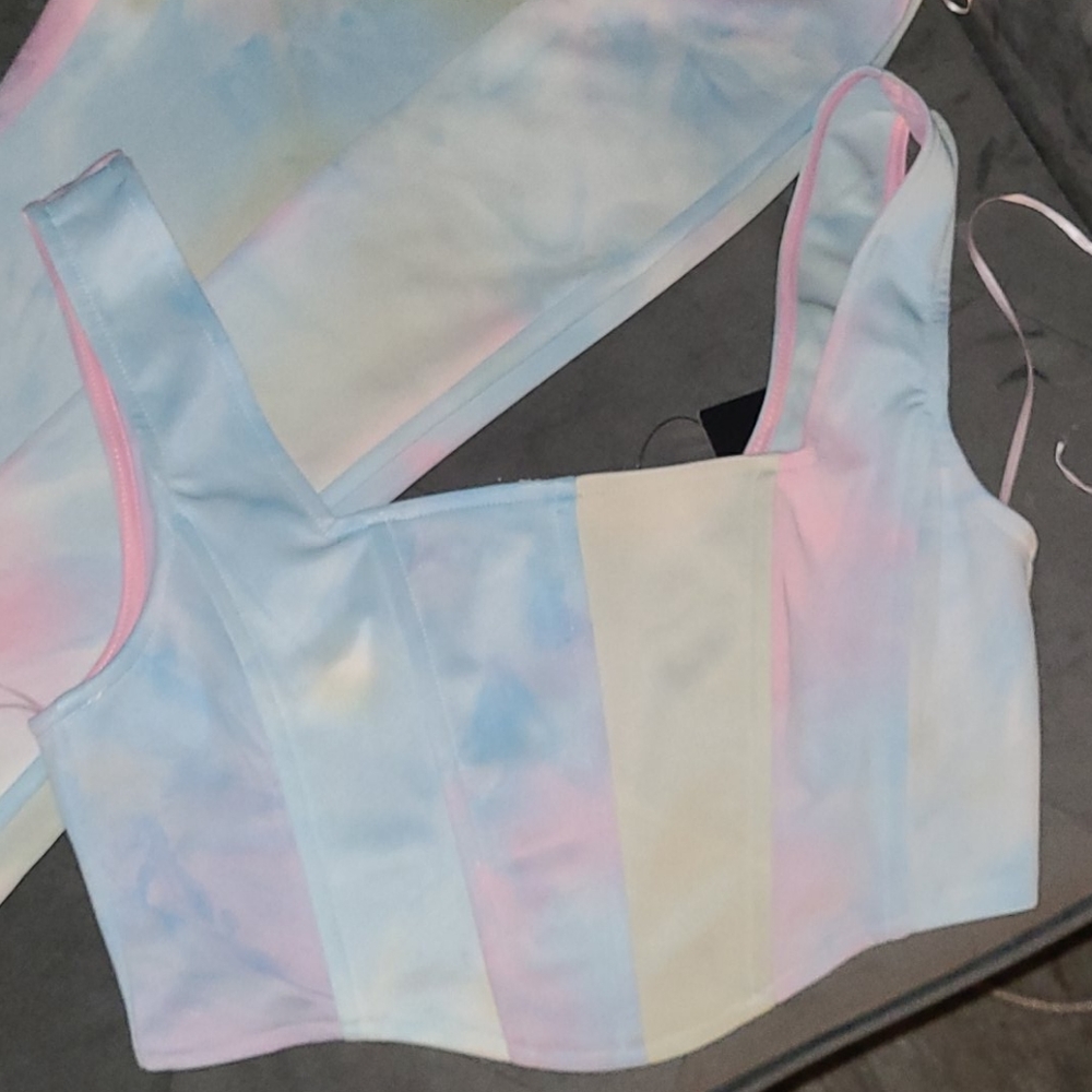 PASTEL MUTI-COLOR CROP CORSET/BELL BOTTOM SET💜💗